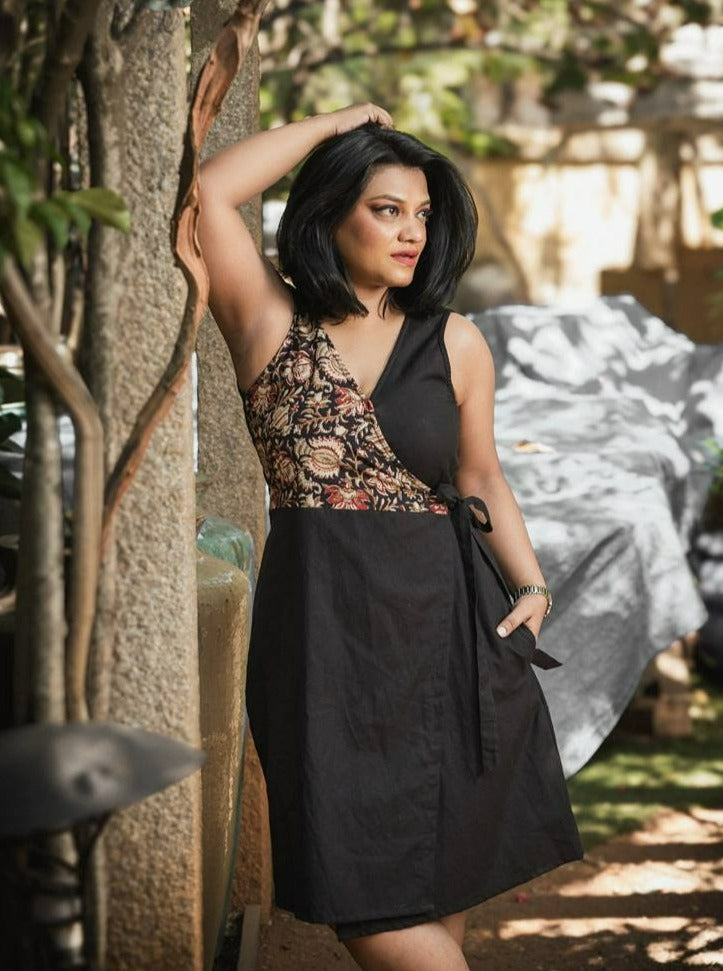A Dream in Black Handloom Cotton Wrap Dress