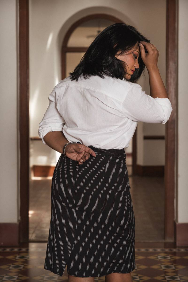 Set of Two White Linen Shirt and Black Handwoven Pencil Skirt