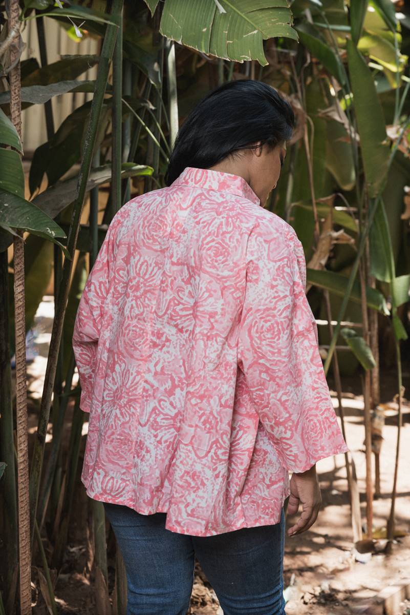 Pink Printed Free Size Handloom Cotton Shirt