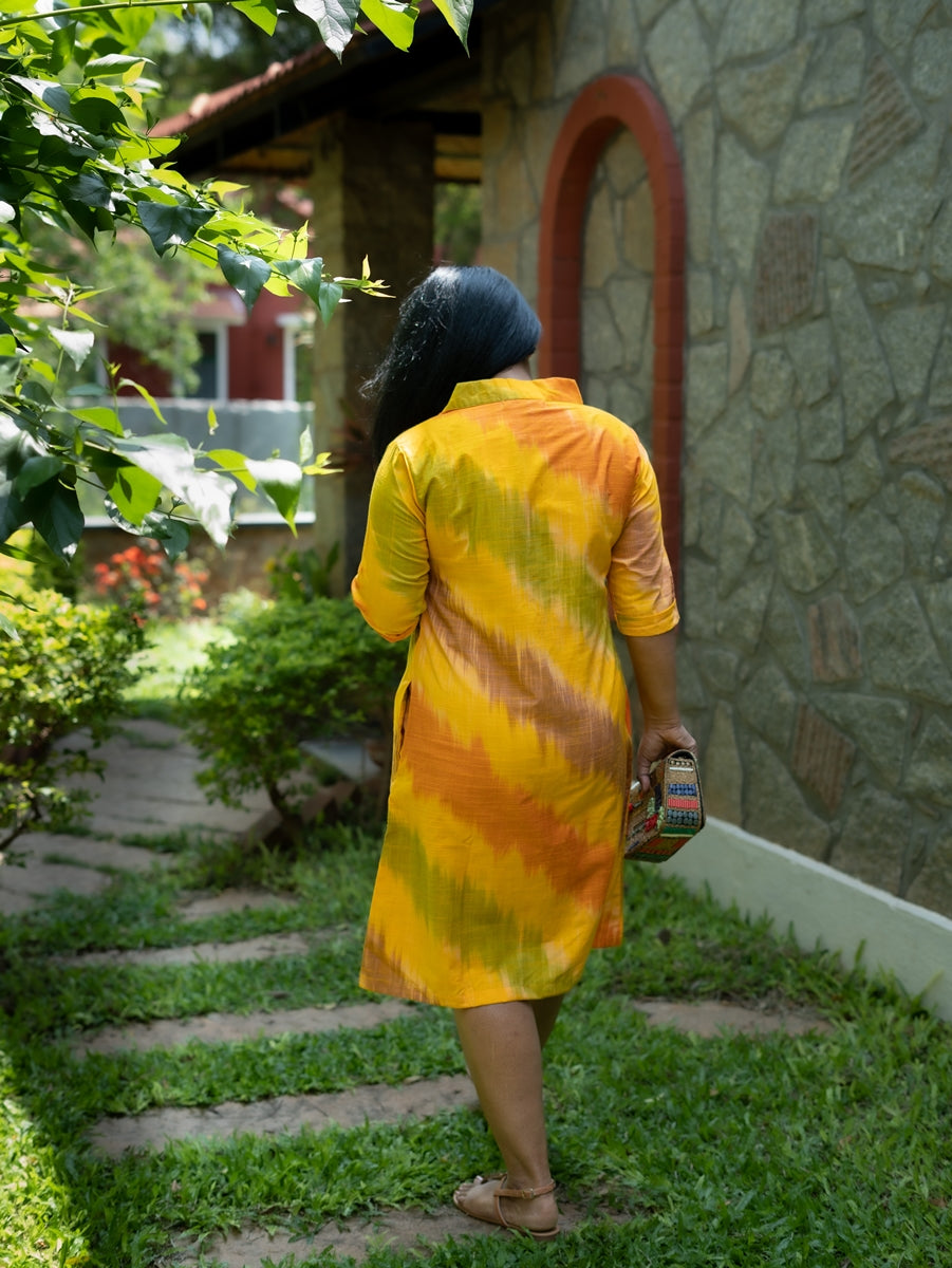 Yellow Ikat Cotton Shift Dress