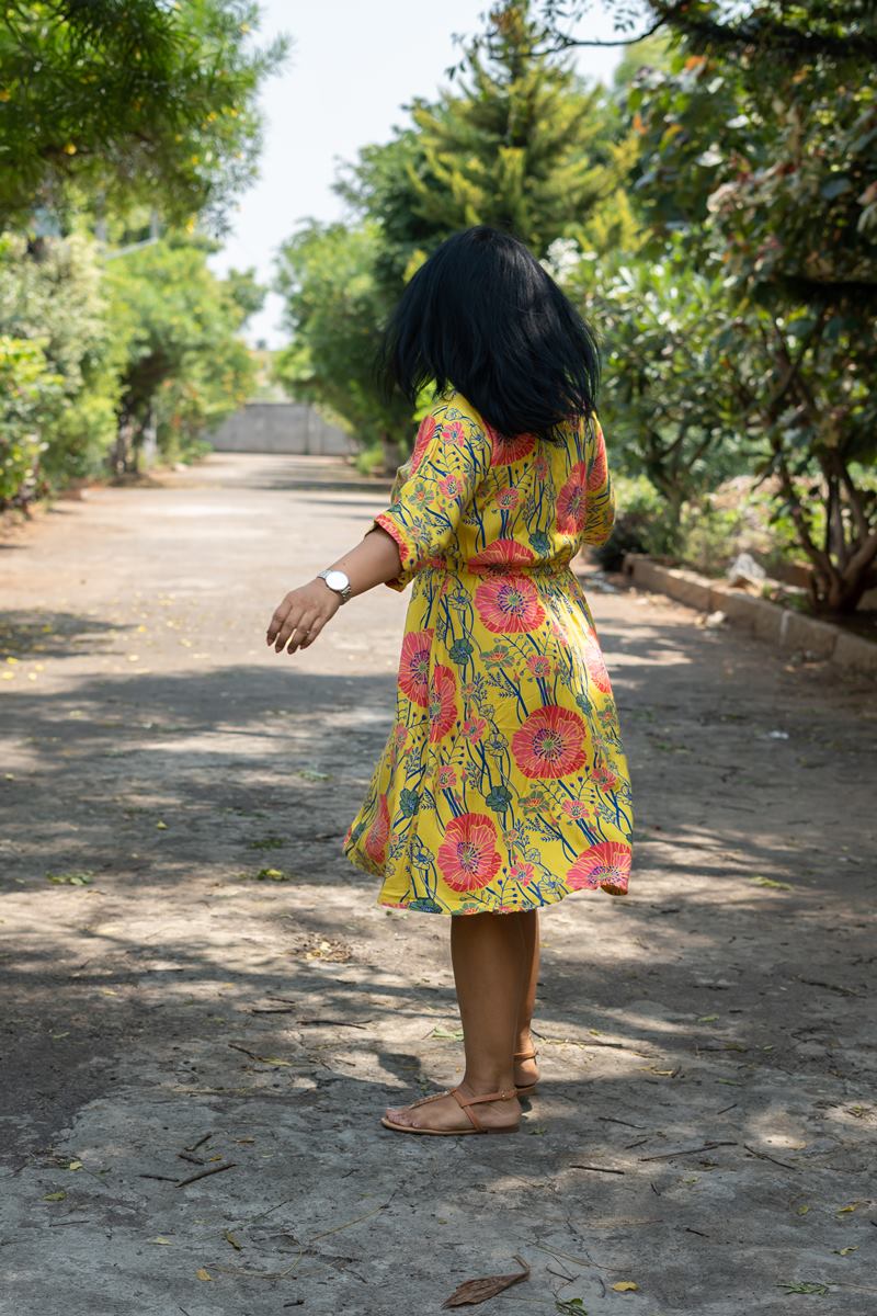 Dahlia A Line Cotton Printed Dress