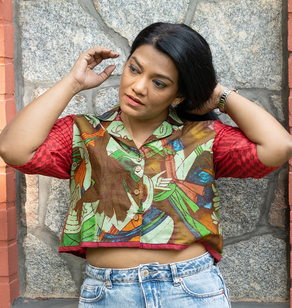 Chaavi Printed Cropped Cotton Shirt
