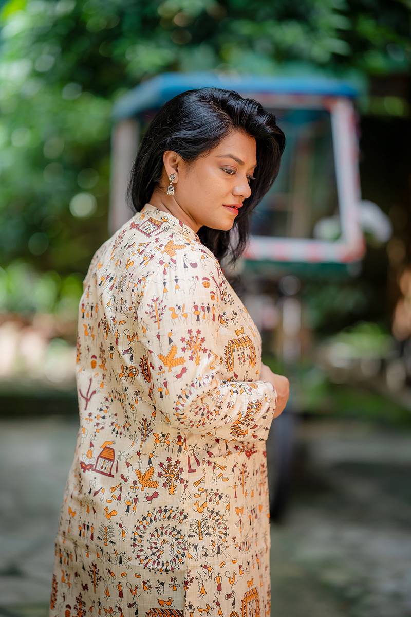 Mahi Set of Two Dresses Cream Warli and Maroon Silk