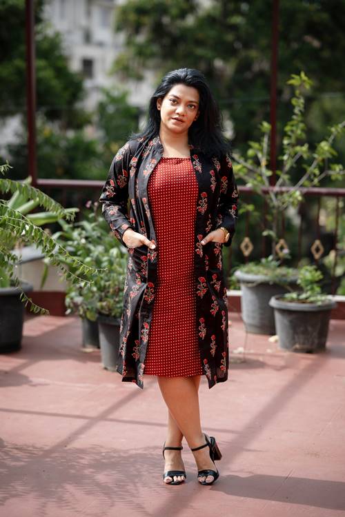Black and Red Printed Cotton Set of Two Dresses