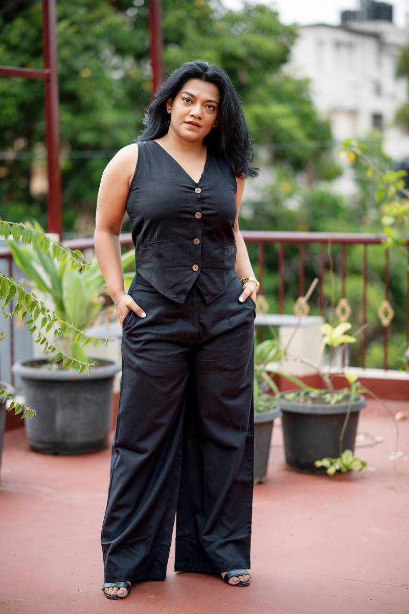Co-Ord Set Black Handloom Waist Coat and Wide Leg Pants