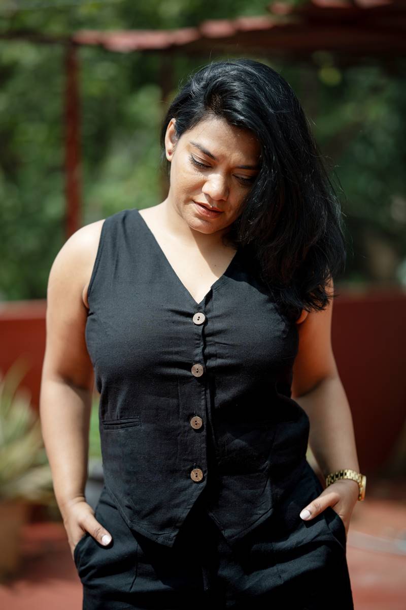 Co-Ord Set Black Handloom Waist Coat and Wide Leg Pants