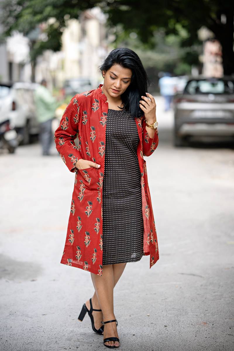Red and Black Printed Cotton Set of Two Dresses