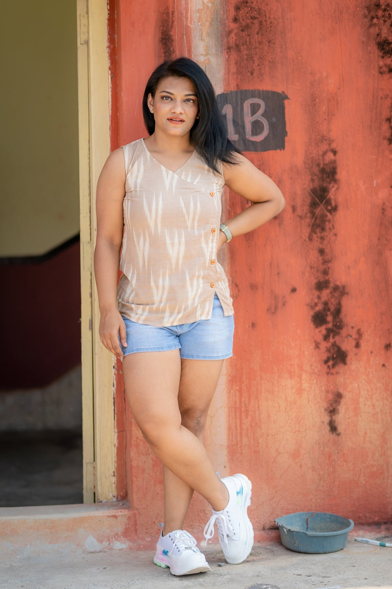 Beige Ikat Cotton Top