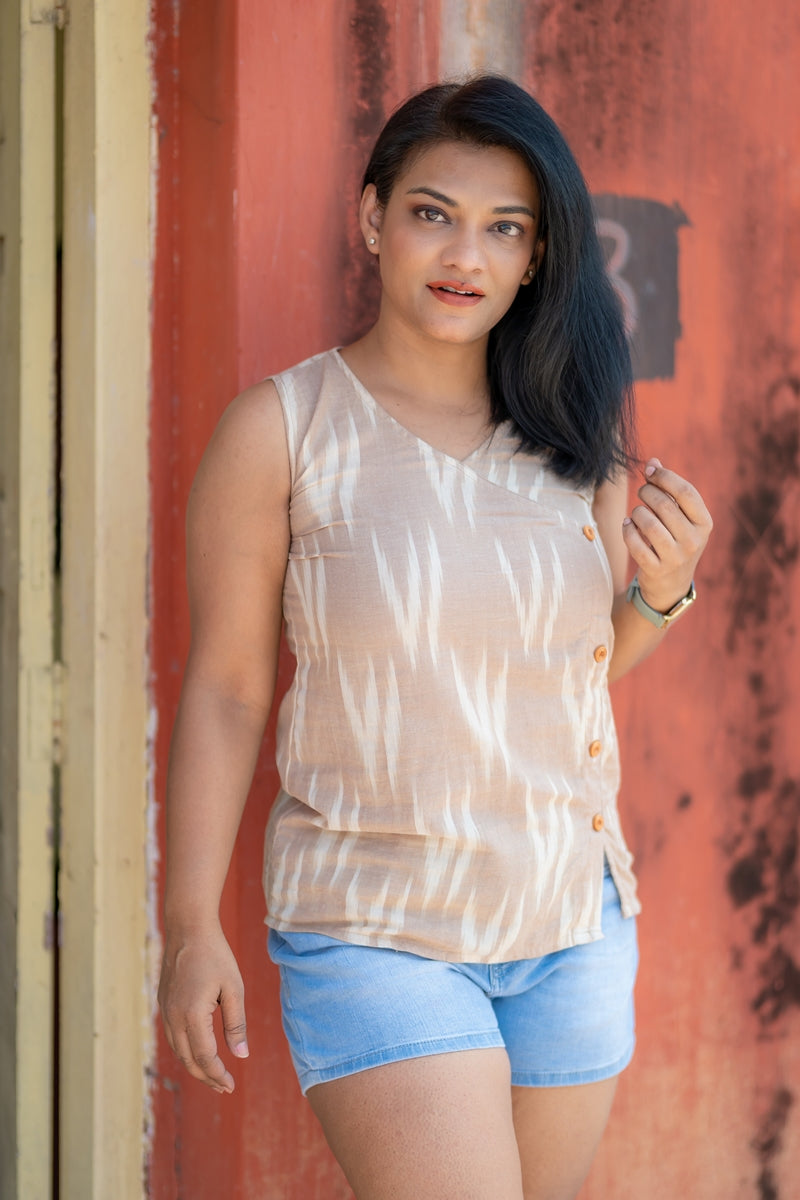 Beige Ikat Cotton Top