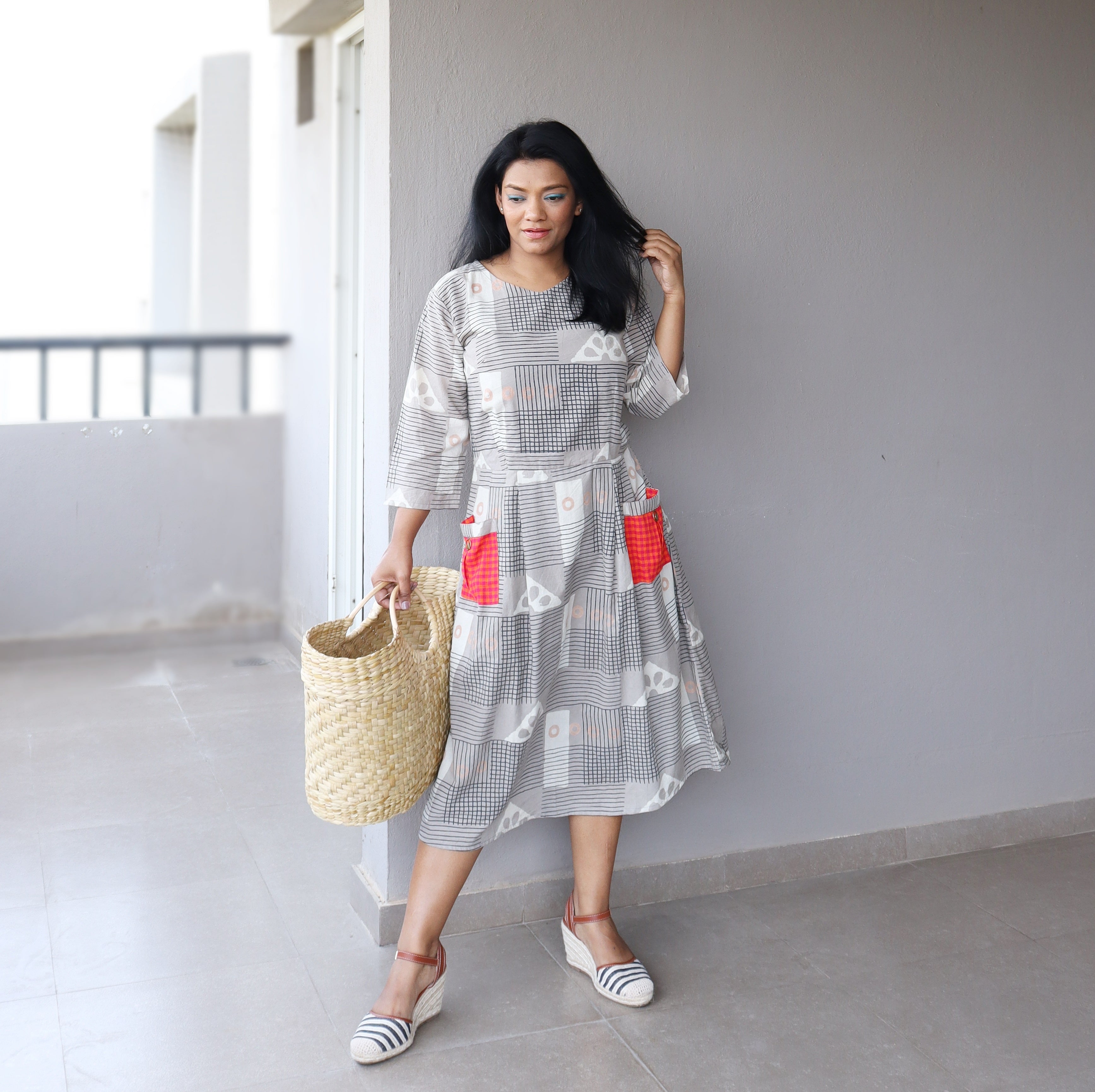 Grey Cotton Printed Fit and Flare Dress Madhurima Bhattacharjee Grey Cotton Printed Fit and Flare Dress Madhurima Bhattacharjee