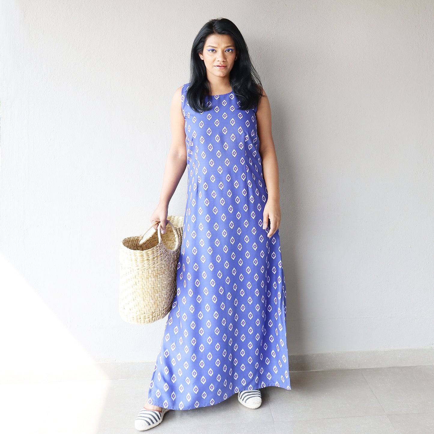 Electric Blue Cotton Viscose Maxi Dress