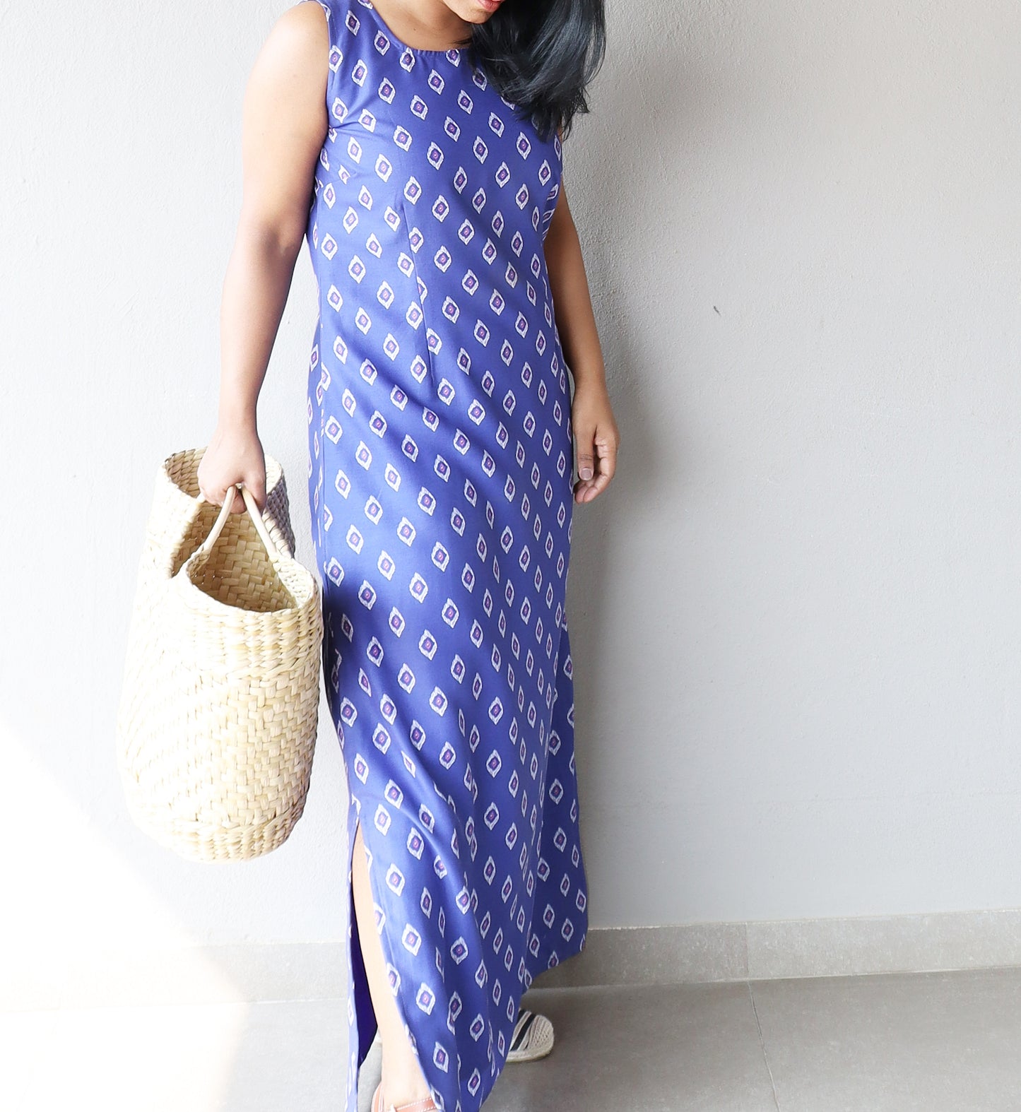 Electric Blue Cotton Viscose Maxi Dress