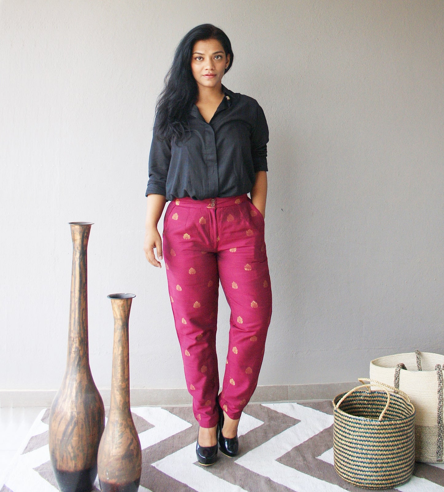 Burgundy Brocade Pants