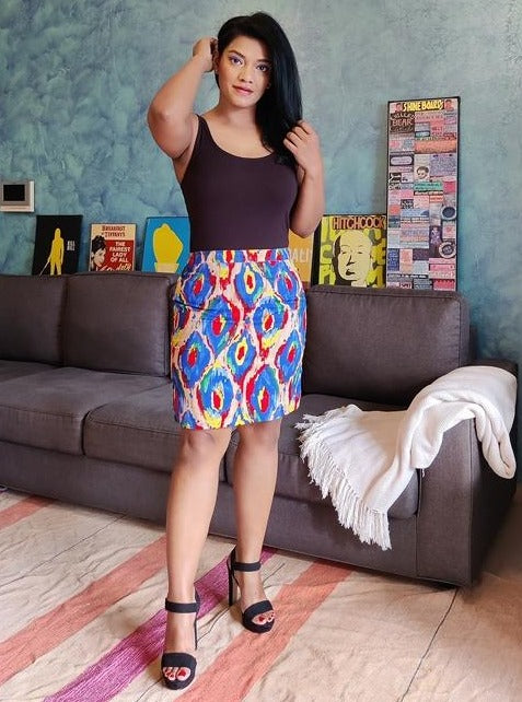 Blue Printed Cotton Skirt