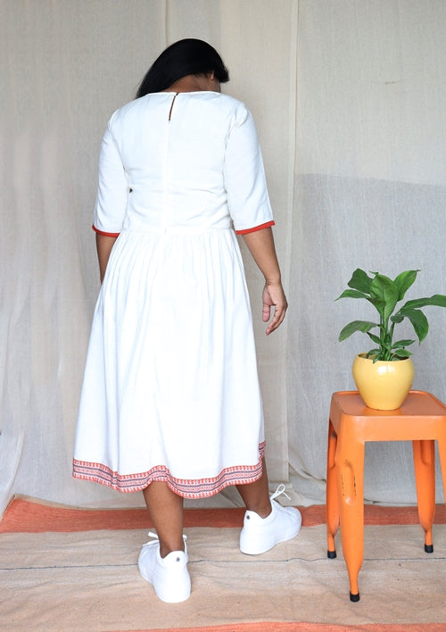 Off White Linen Cotton Midi Dress