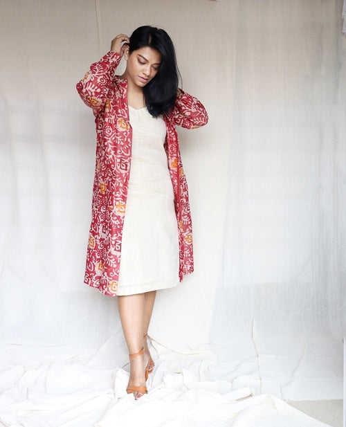 Pink Batik and Beige Silk Set of Two Dresses