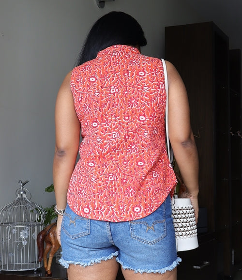 Peach Printed Handloom Cotton Top
