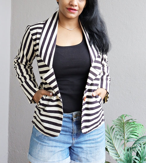 Black and White Stripped Pure Cotton Jacket