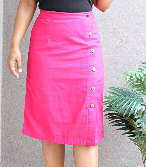 Hot Pink Handloom Cotton Pencil Skirt