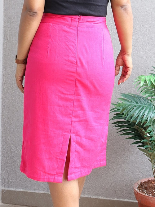 Hot Pink Handloom Cotton Pencil Skirt