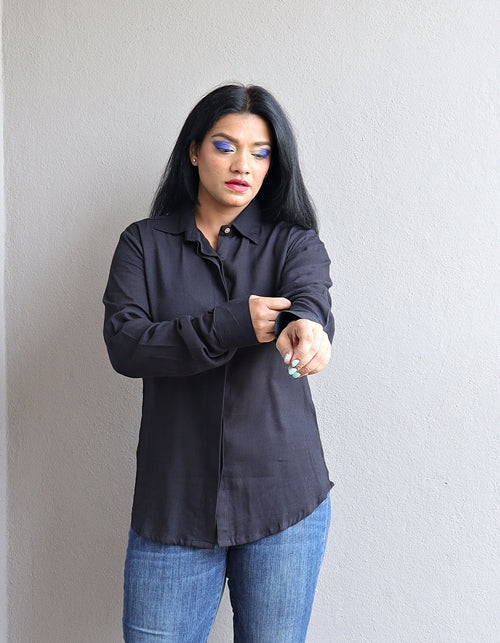 Co-Ord Set Black Linen Shirt and Handloom Cotton Wide Leg Pants
