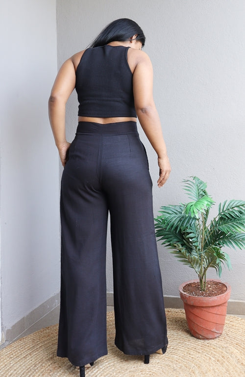 Co-Ord Set Black Linen Shirt and Handloom Cotton Wide Leg Pants