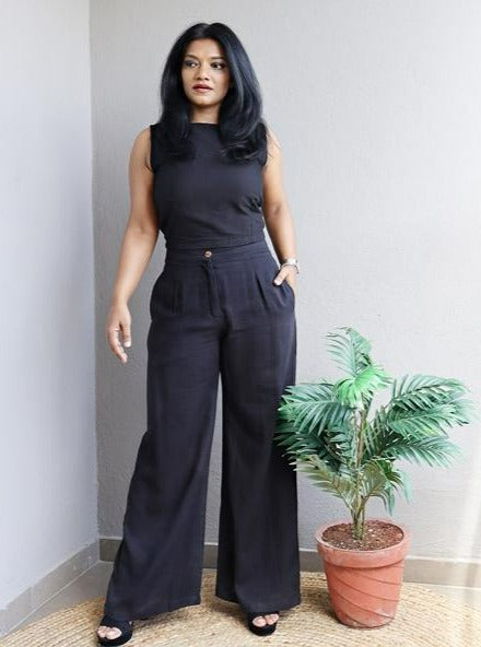Black Coord Set Wide Leg Pants