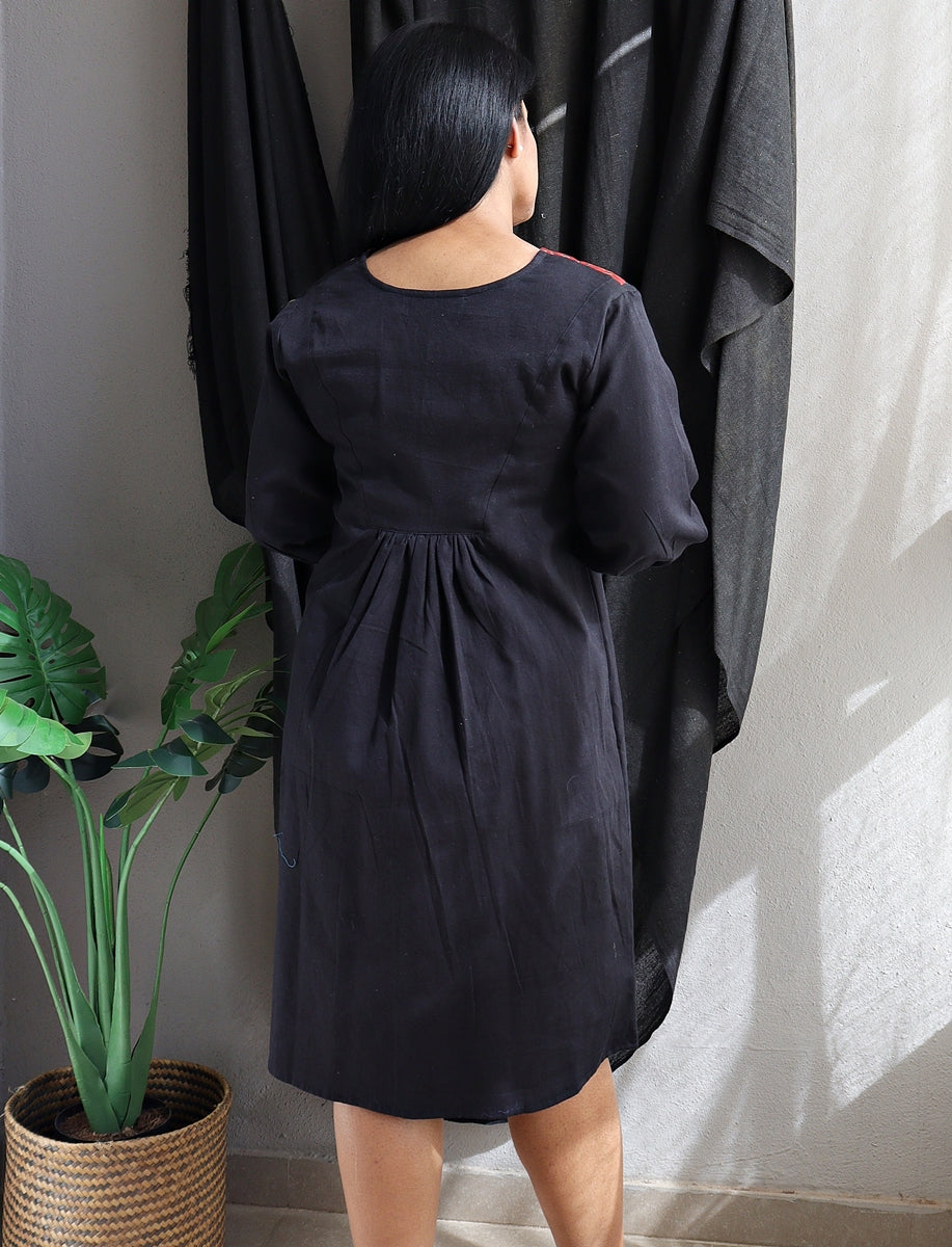 Tulip Dress in Black Handloom Cotton Shift Dress