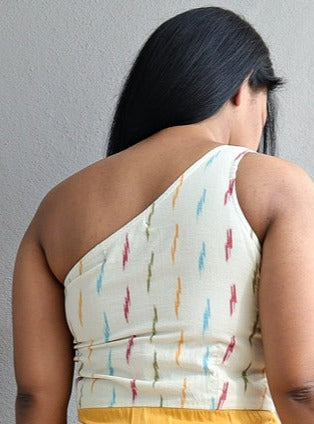 One Shoulder Yellow Ikat Maxi Dress