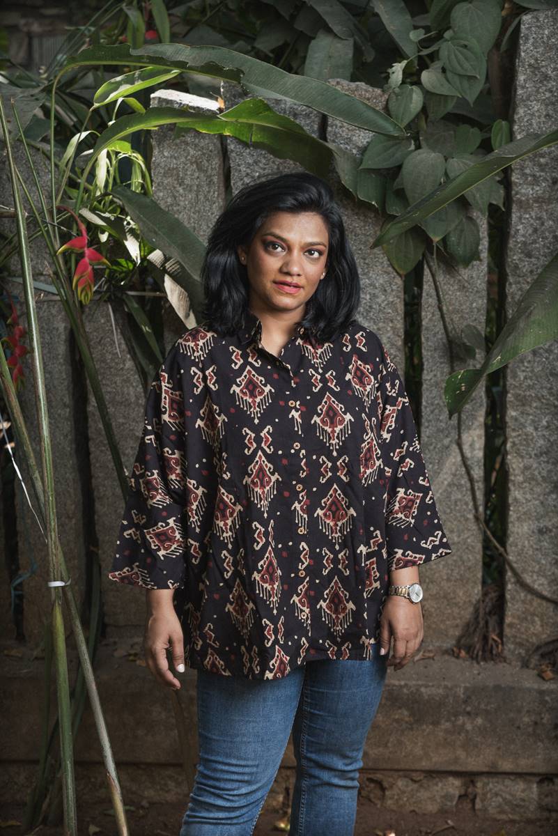 Black Printed Free Size Handloom Cotton Shirt