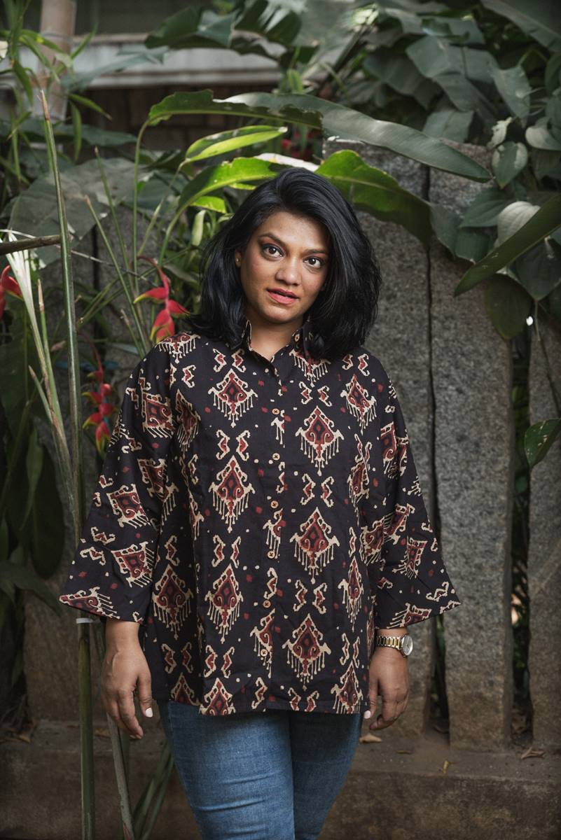 Black Printed Free Size Handloom Cotton Shirt