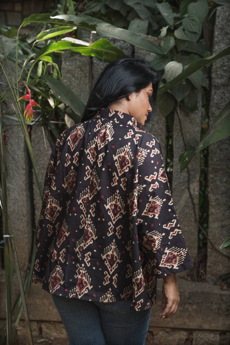 Black Printed Free Size Handloom Cotton Shirt