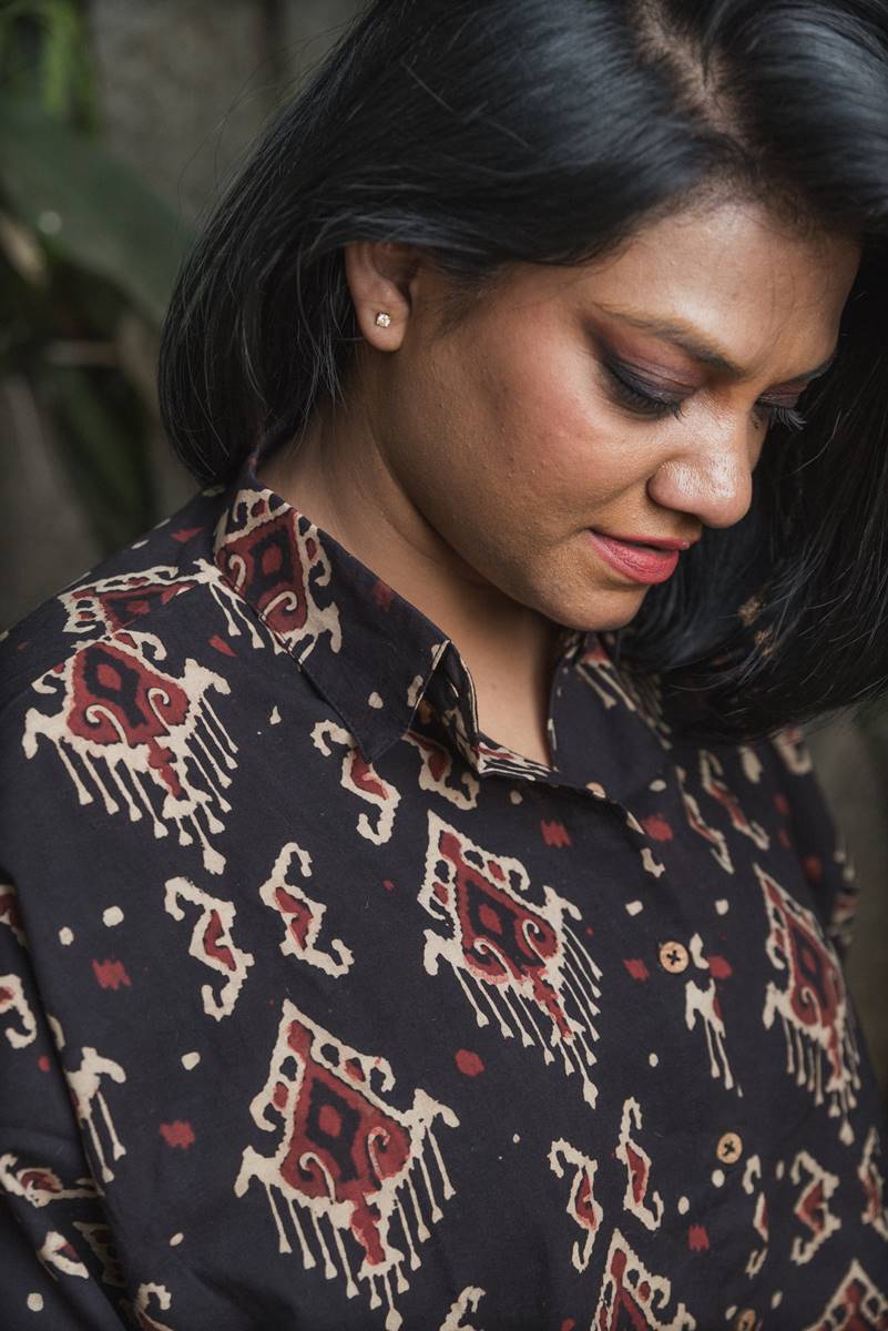 Black Printed Free Size Handloom Cotton Shirt