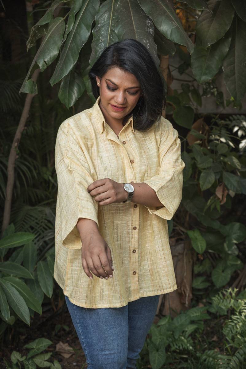 Yellow Linen Cotton Free Size Handloom Cotton Shirt