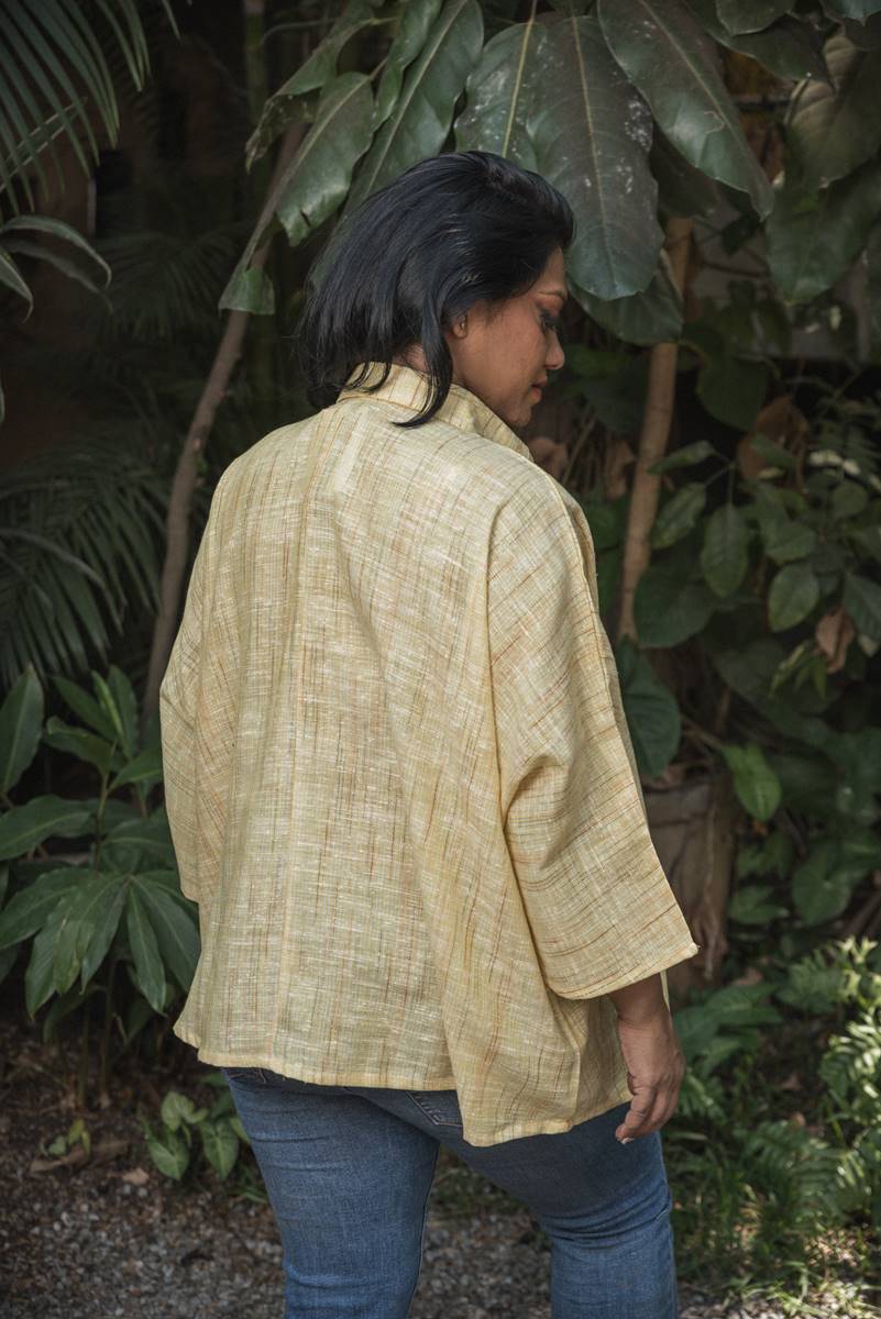 Yellow Linen Cotton Free Size Handloom Cotton Shirt