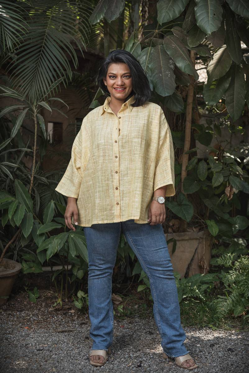 Yellow Linen Cotton Free Size Handloom Cotton Shirt