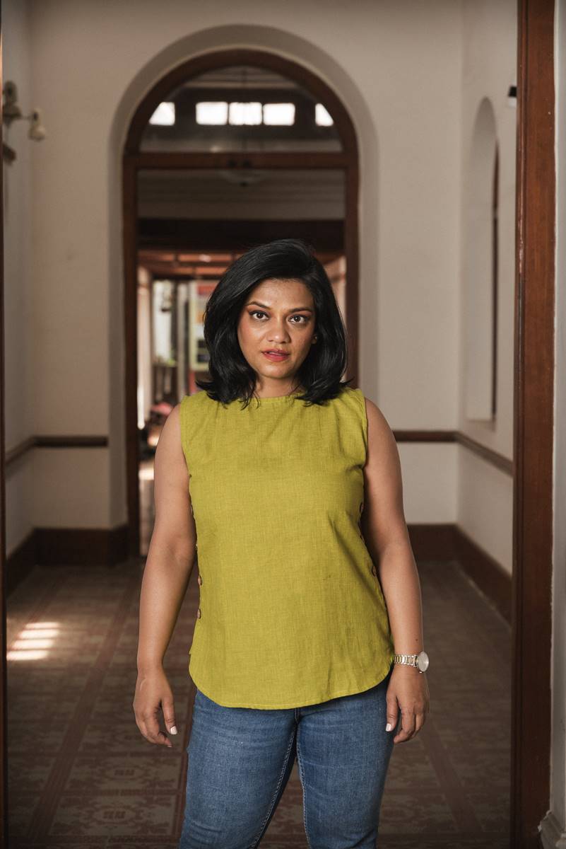 Green Cotton Shell Top with Side Buttons