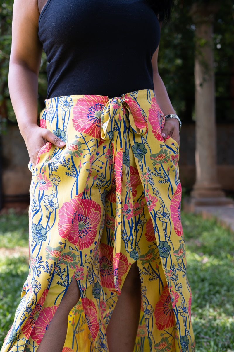 Dali Mustard Floral Wrap Pants with Pockets