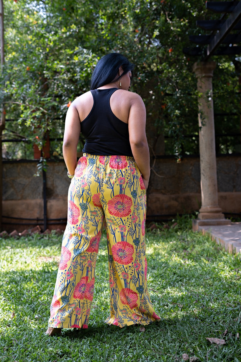 Dali Mustard Floral Wrap Pants with Pockets