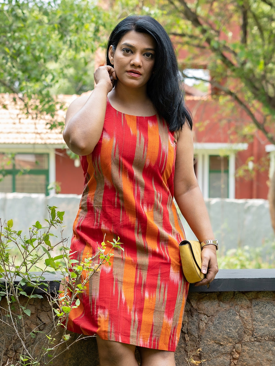 Red Handwoven Ikat Shift Dress