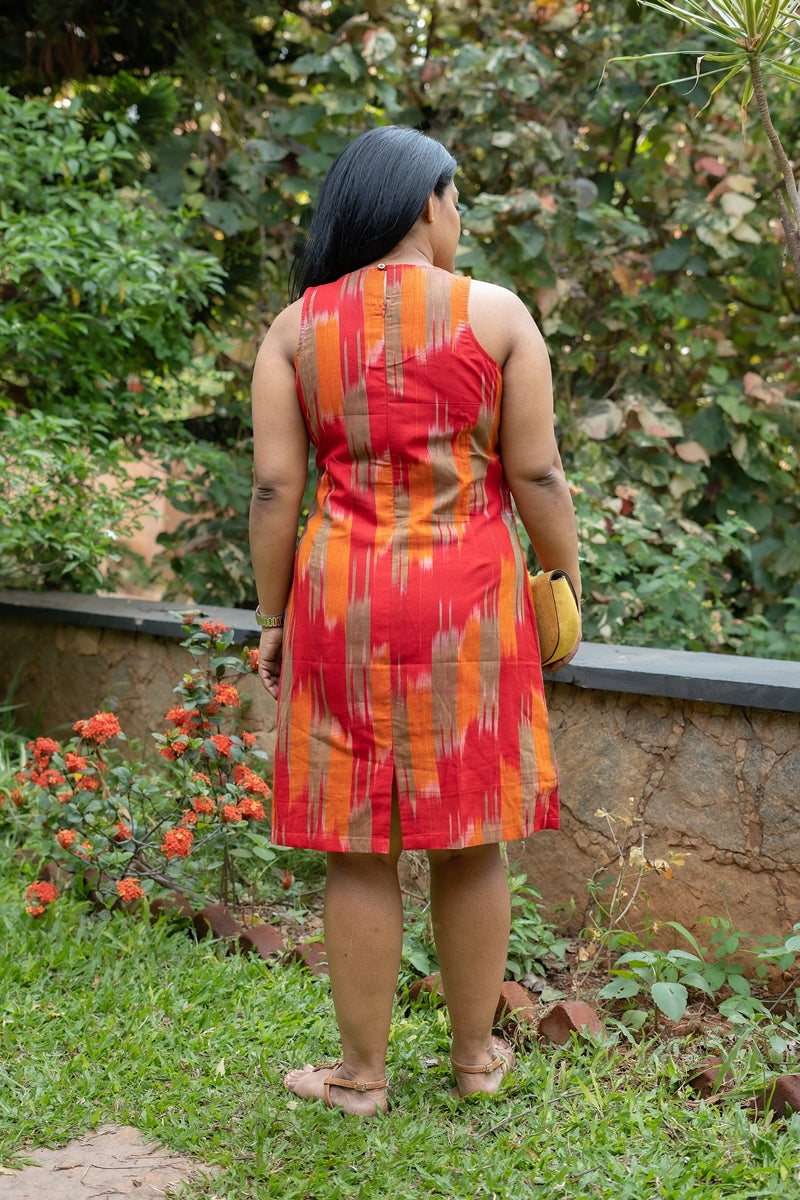 Red Handwoven Ikat Shift Dress