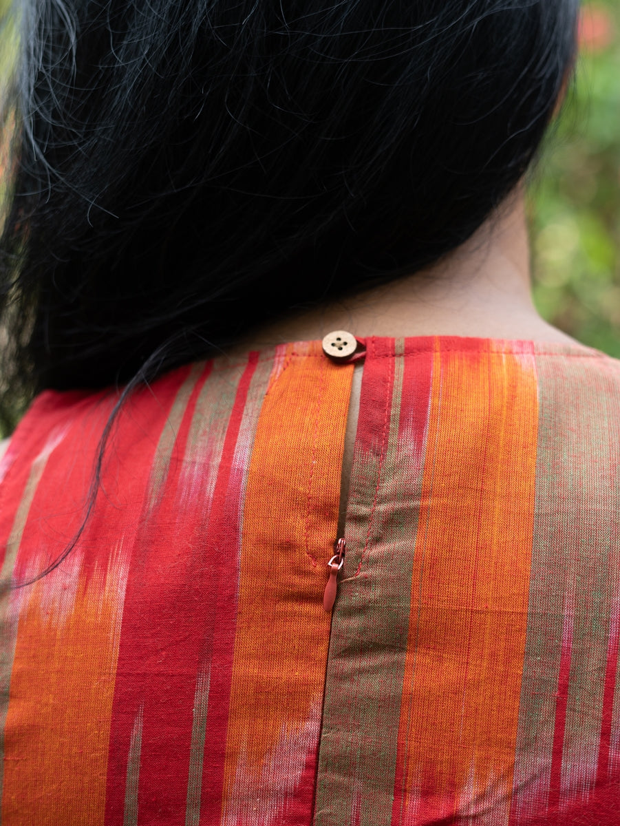 Red Handwoven Ikat Shift Dress