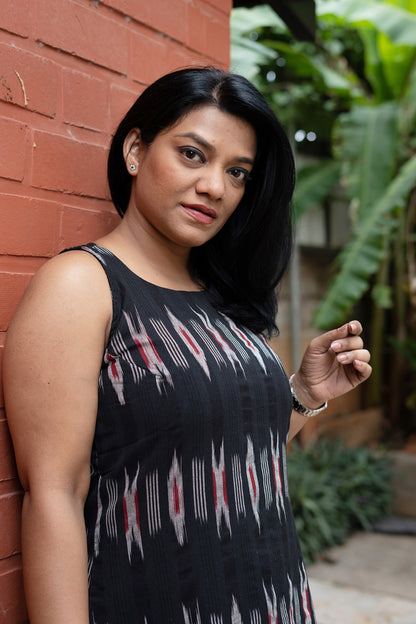 Black Handwoven Ikat Shift Dress