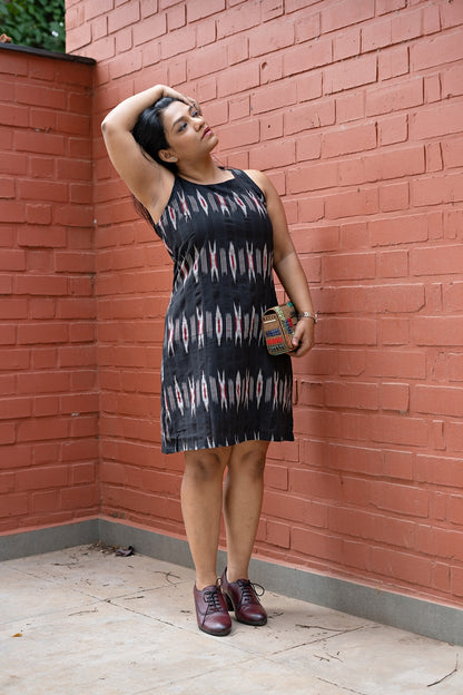Black Handwoven Ikat Shift Dress