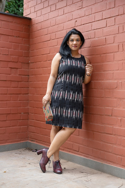 Black Handwoven Ikat Shift Dress