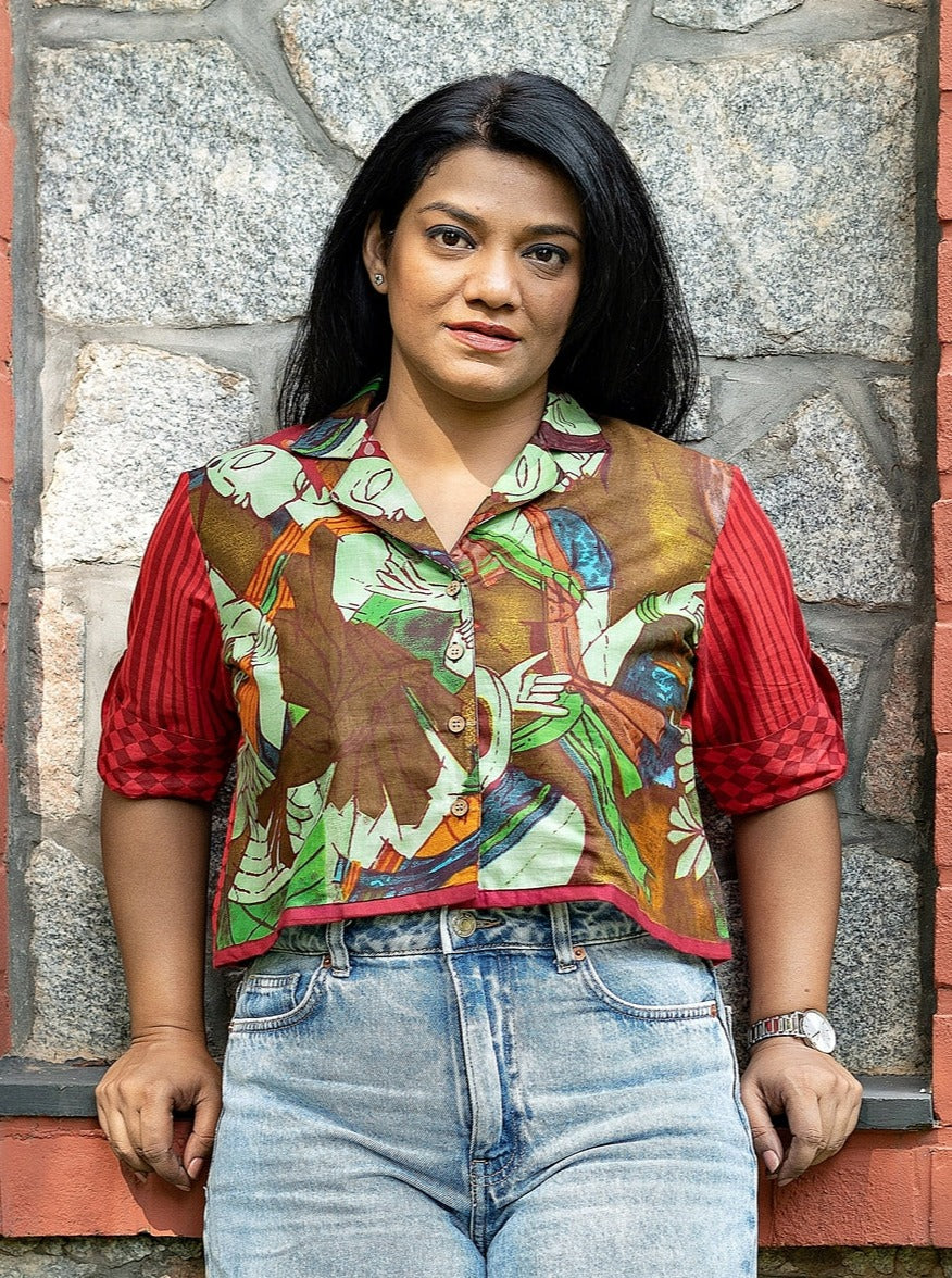 Chaavi Printed Cropped Cotton Shirt