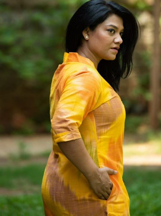 Yellow Ikat Cotton Shift Dress