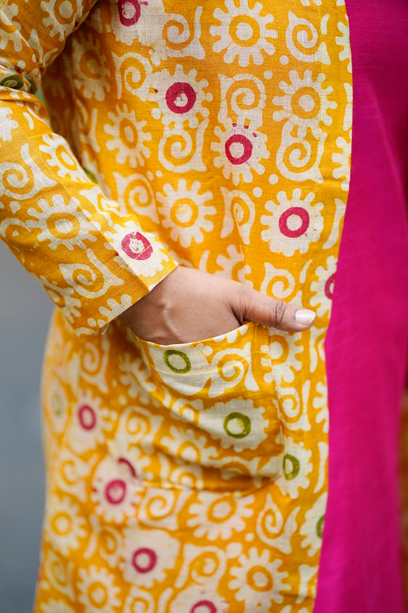 Yellow Batik Silk Longline Jacket