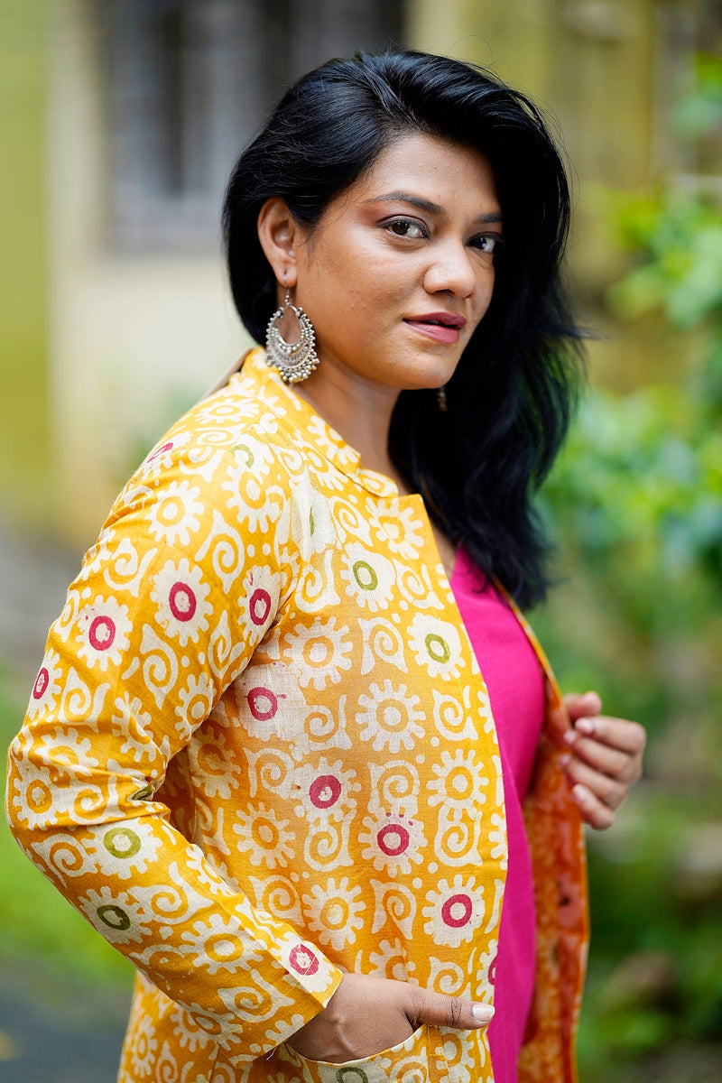 Yellow Batik Silk Longline Jacket