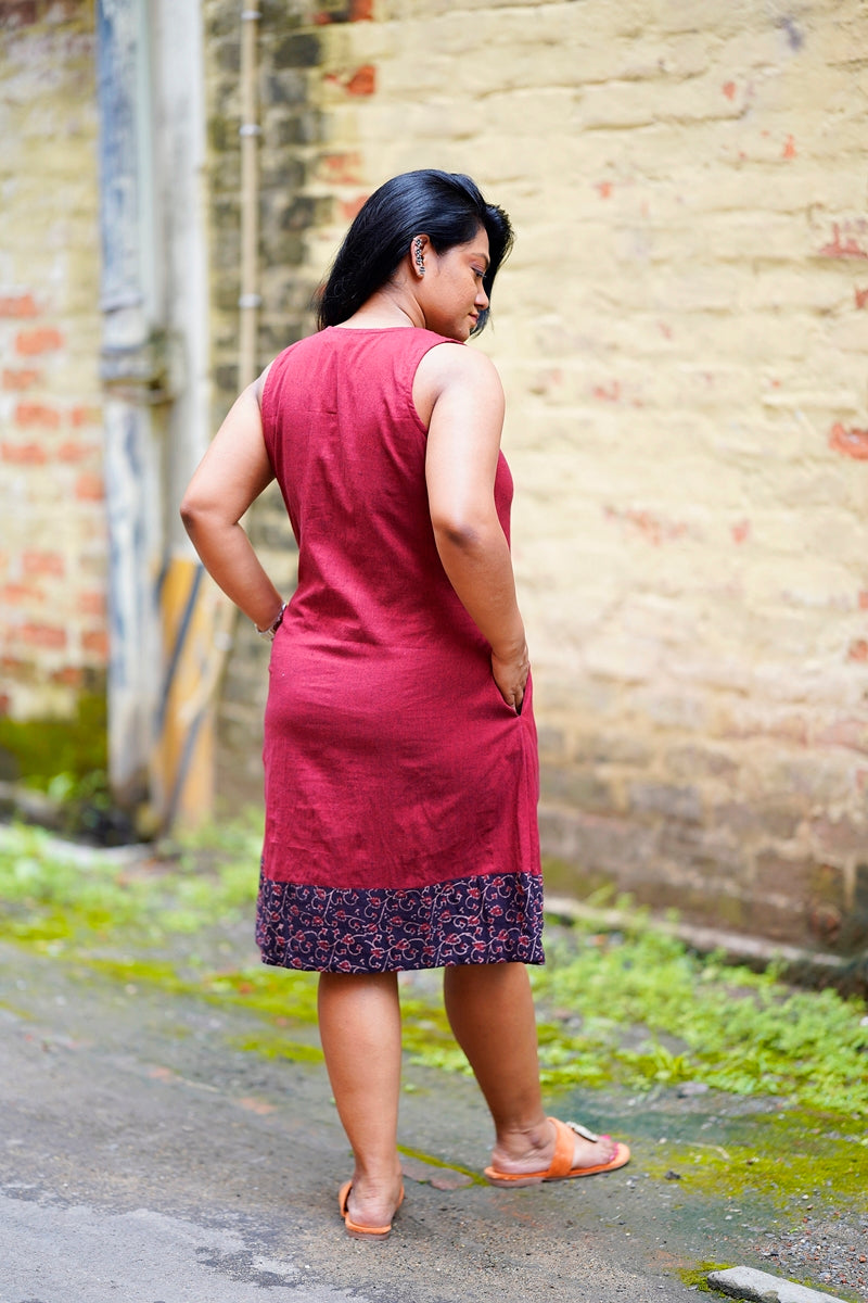 Mrig Set of Two Dresses Black Warli and Maroon Handloom Cotton